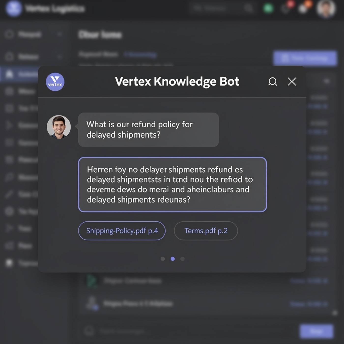 Knowledge bot answering with a citation to the source PDF and page