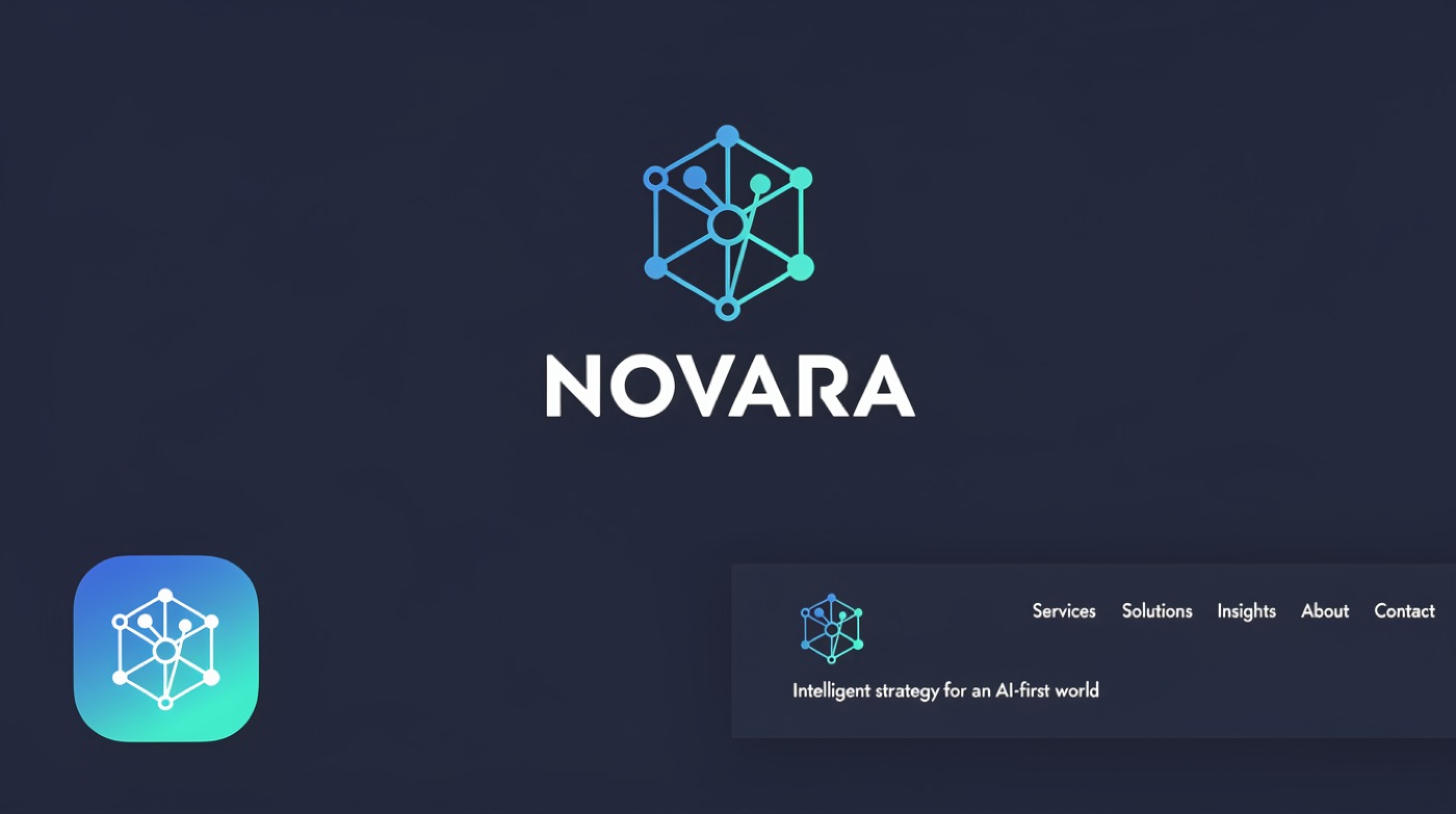 Novara — geometric node mark with app icon and header